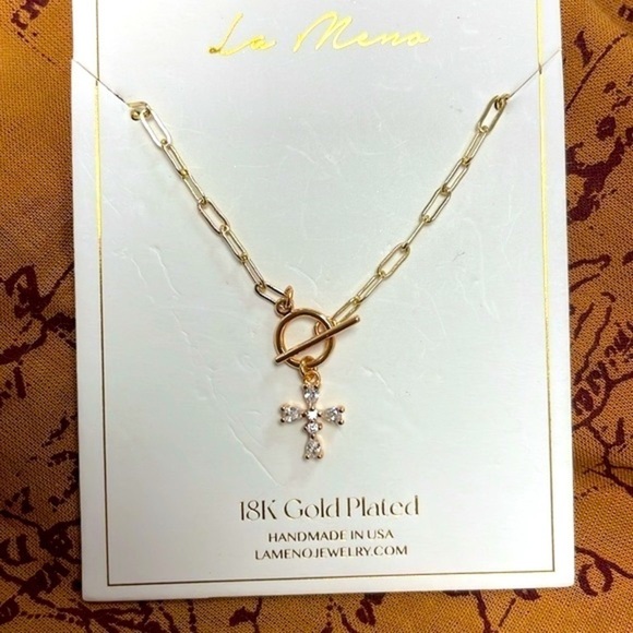 Brand New La Meno 18K Gold Plated Cross Chain Necklace Crystals Christian - Picture 11 of 12